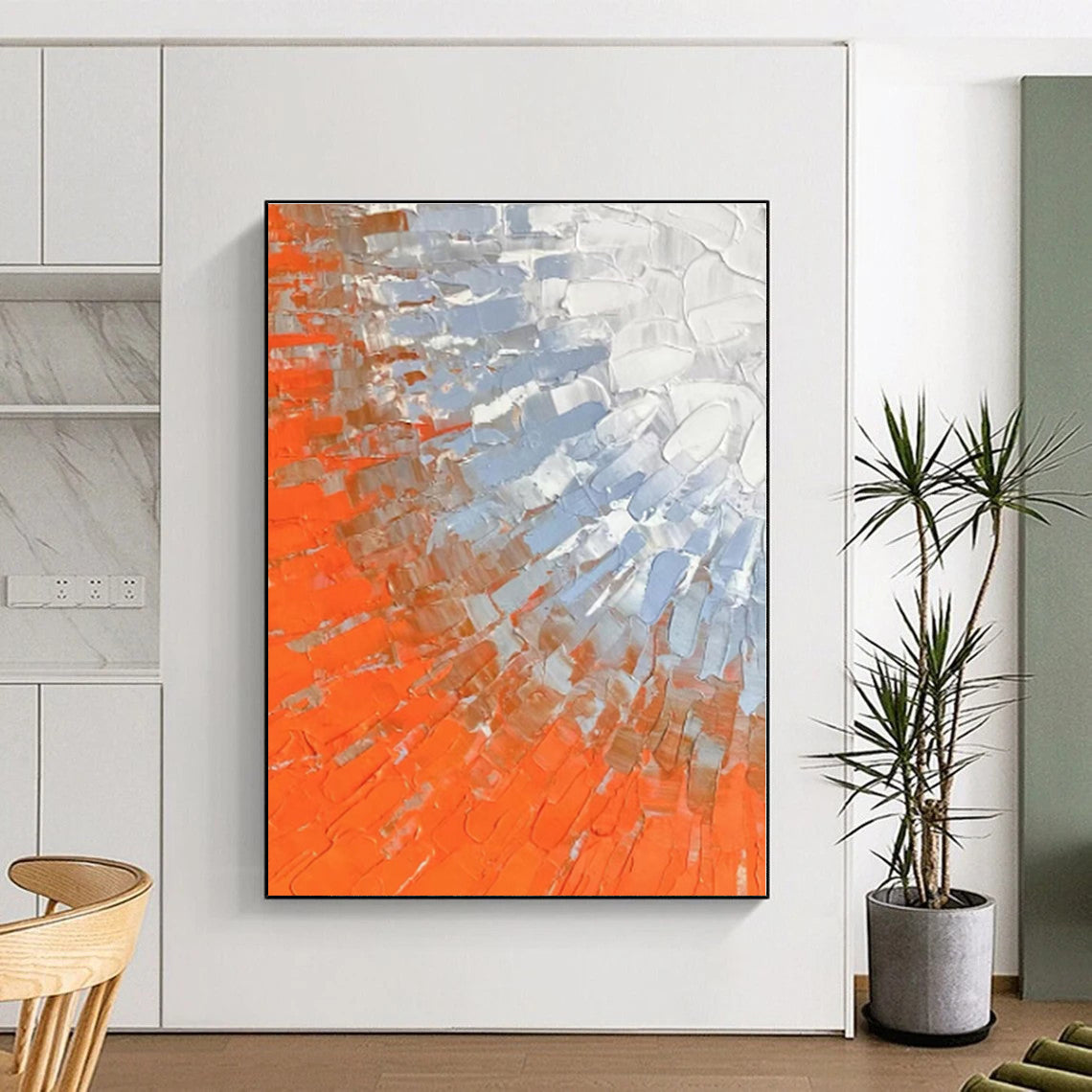 “Orange & Blue Textured Strokes” - Textured Abstract Painting On Canvas PS0405