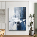 Blue, Gray & White Subtle Abstract "Ocean Mist" Painting On Canvas PS0851