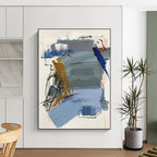 Blue, Gray, Gold, Red Dynamic Shapes “Urban Symphony” - Painting On Canvas PS0804