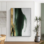 “Green - White - Gold Abstract Form” - Textured Abstract Painting On Canvas PT1234