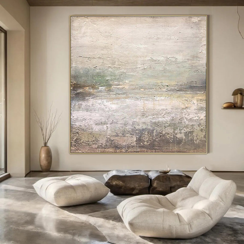 Gray, Green, and Brown Textured, "Subtle Wilderness" – Textured Abstract Painting On Canvas PS0970