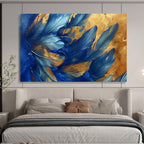 “Blue Feathers & Gold Highlights” - Abstract Nature - Painting On Canvas PT1708