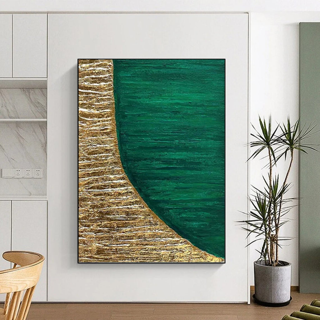 “Gold - Green Curved Textures” - Textured Abstract Painting On Canvas PT1219