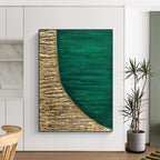 “Gold - Green Curved Textures” - Textured Abstract Painting On Canvas PT1219