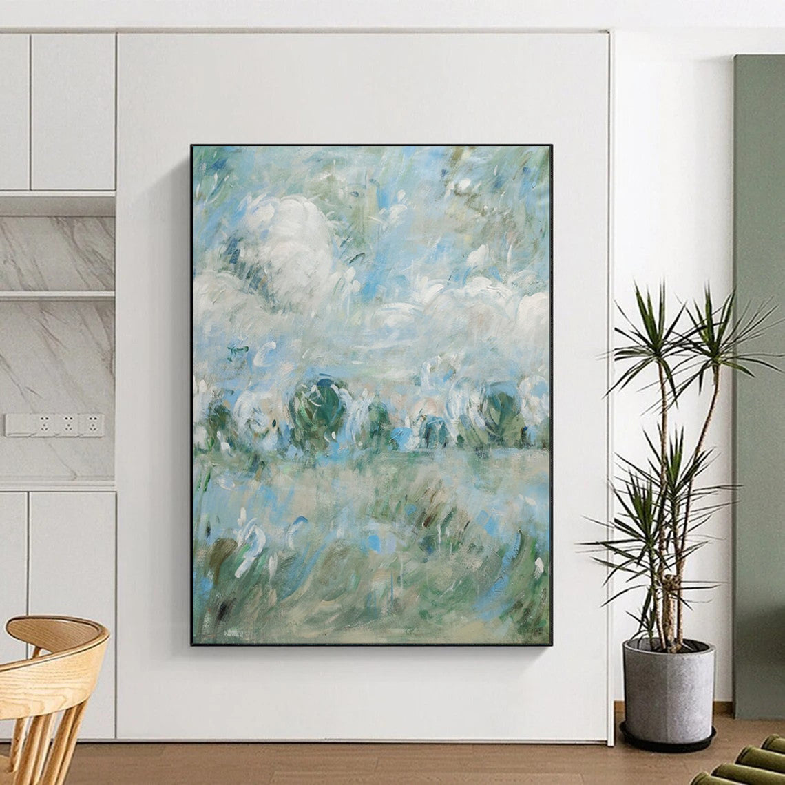 “Blue - Green Impressionist Landscape” - Impressionist Landscape Painting On Canvas PT1982