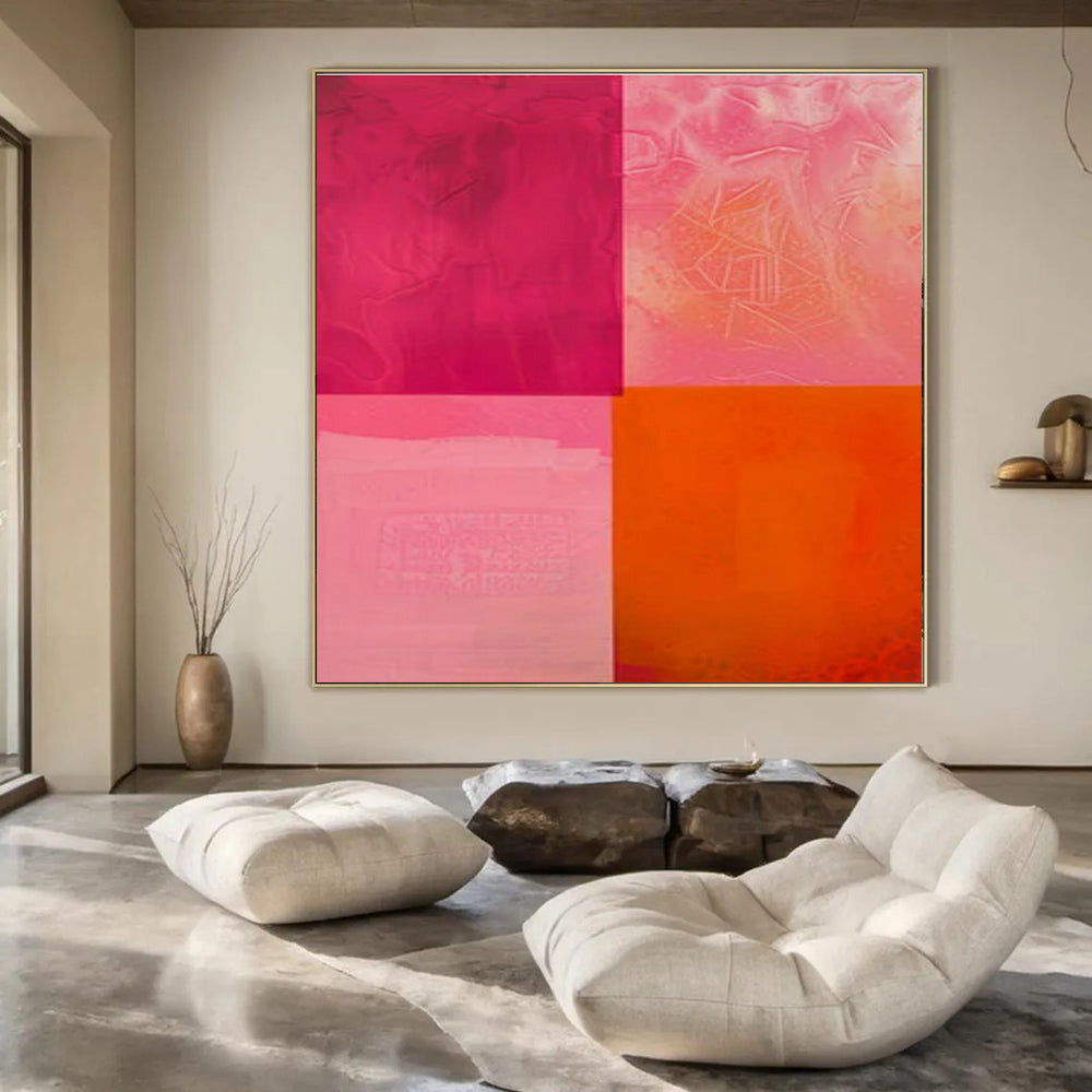 Pink, Purple, Orange with Translucent Squares "Color Wash" Abstract Painting On Canvas PS1479