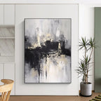 “Monochrome Textured City” - Black, White, Gray Abstract Cityscape Painting On Canvas PS0546