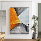 “Orange Wall & Stairway” - Architectural Abstract Painting On Canvas DS281