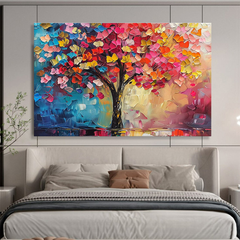 “Colorful Cubist Tree” - Cubist Oil Painting On Canvas DKS858