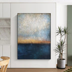 “Blue - Gold - Gray Sea Horizon” - Abstract Seascape Painting On Canvas PT1983
