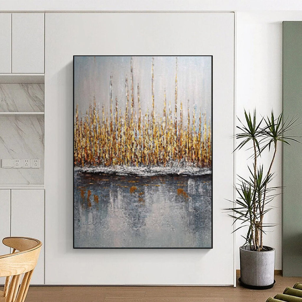 Golden Reed Reflections, Impressionistic Landscape, Monet - Inspired Style, Painting On Canvas PT2103