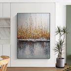 Golden Reed Reflections, Impressionistic Landscape, Monet - Inspired Style, Painting On Canvas PT2103