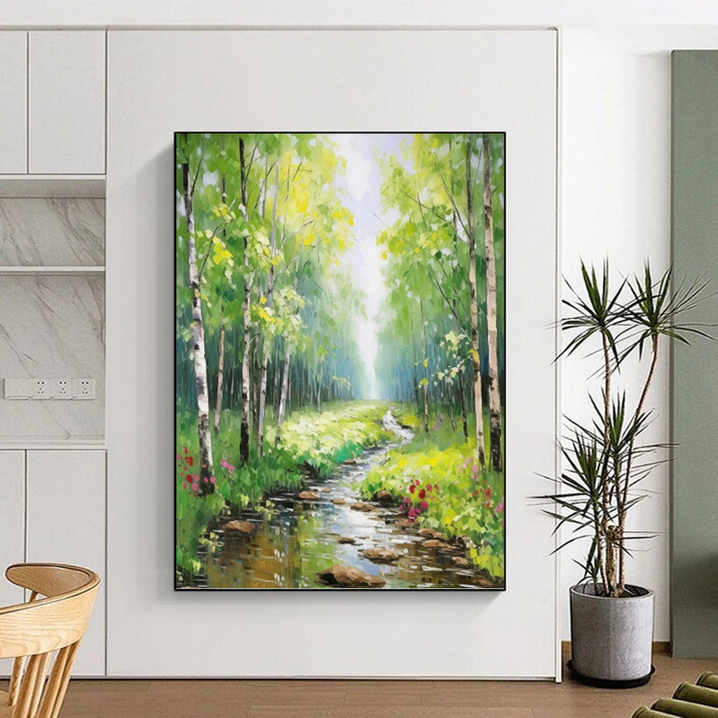 “Green Forest Stream” - Impressionist Landscape Painting On Canvas PT1266