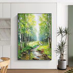 “Green Forest Stream” - Impressionist Landscape Painting On Canvas PT1266