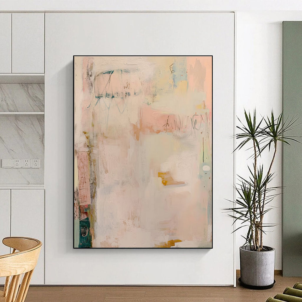 “Soft Pastel Abstract” - Pastel Pink, Blue, Yellow Abstract Painting On Canvas PS0684