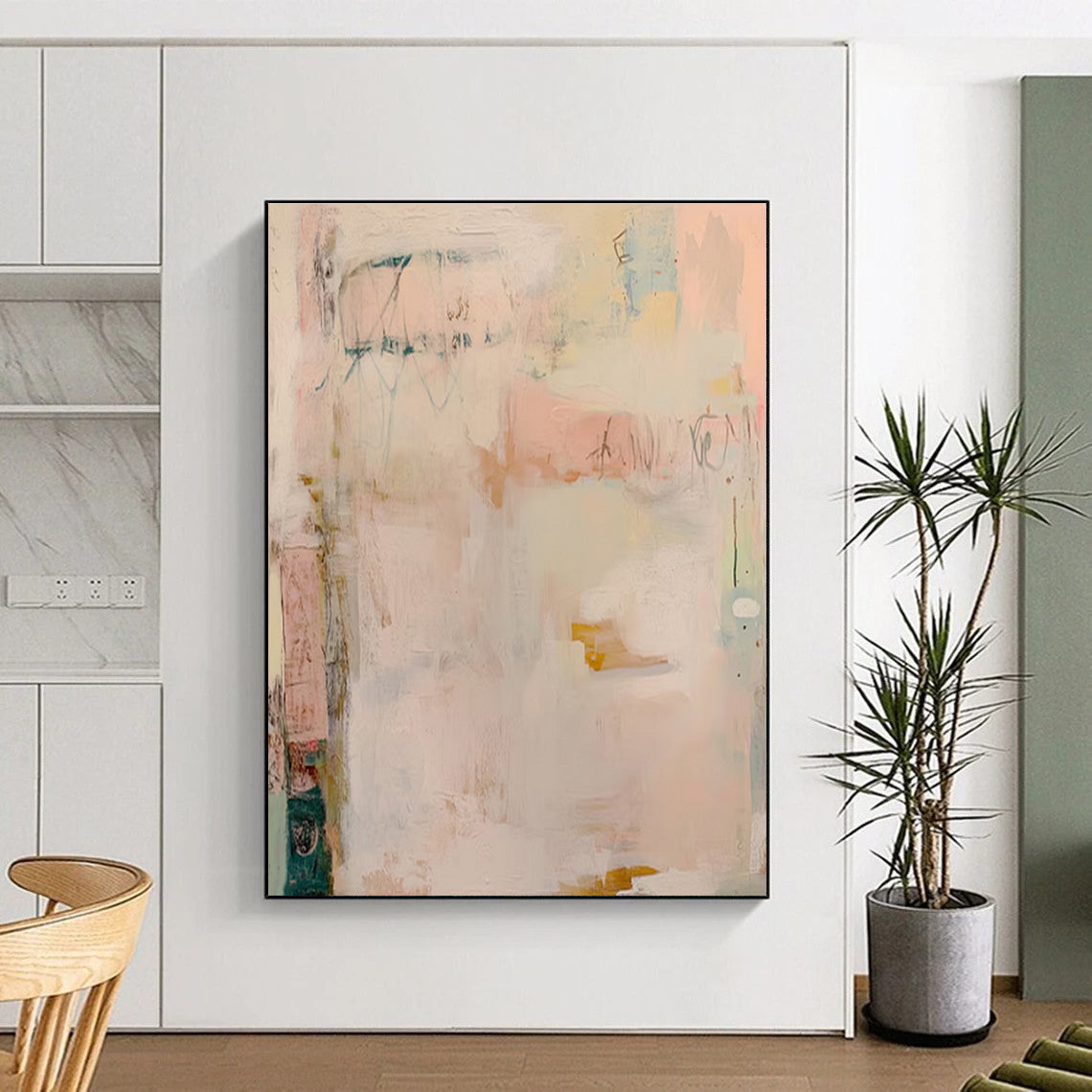 “Soft Pastel Abstract” - Pastel Pink, Blue, Yellow Abstract Painting On Canvas PS0684
