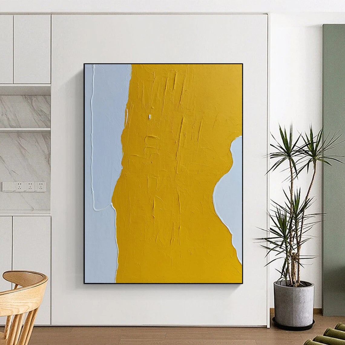 “Yellow and White Abstract Form” - Bold Color Block Painting On Canvas DS340