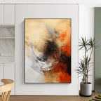 Beige, Grey, Black & Orange Abstract Circle Painting On Canvas PS0828