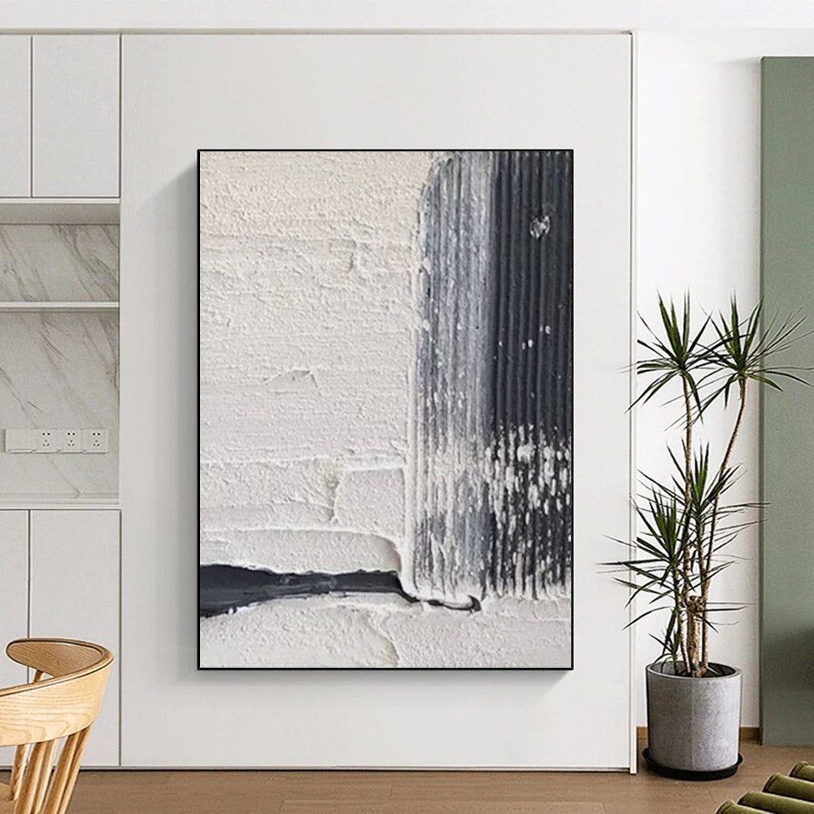 “Textured Monochrome” - Subtle White & Black Textures Painting On Canvas DS147