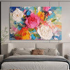 “Textured Rose Bouquet” - Impasto Oil Painting On Canvas DKS884