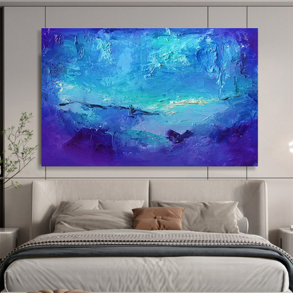 “Blue Ocean Abstraction” - Blue & Purple Abstract Sea, Textured Wave Painting On Canvas DKS720