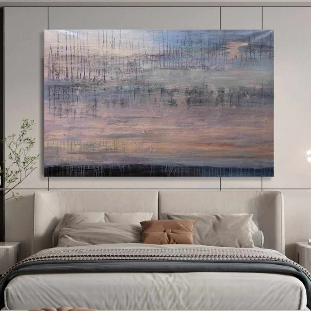 “Muted Abstract Sunset with Drips” - Evocative Abstract Painting On Canvas PT150