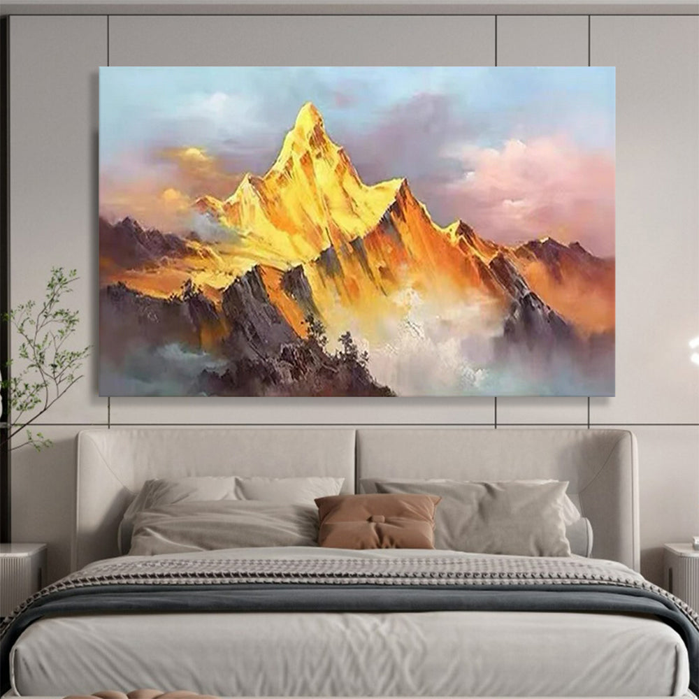 “Sunset - Glow Golden Mountain” - Impressionistic Landscape Painting On Canvas PT1557