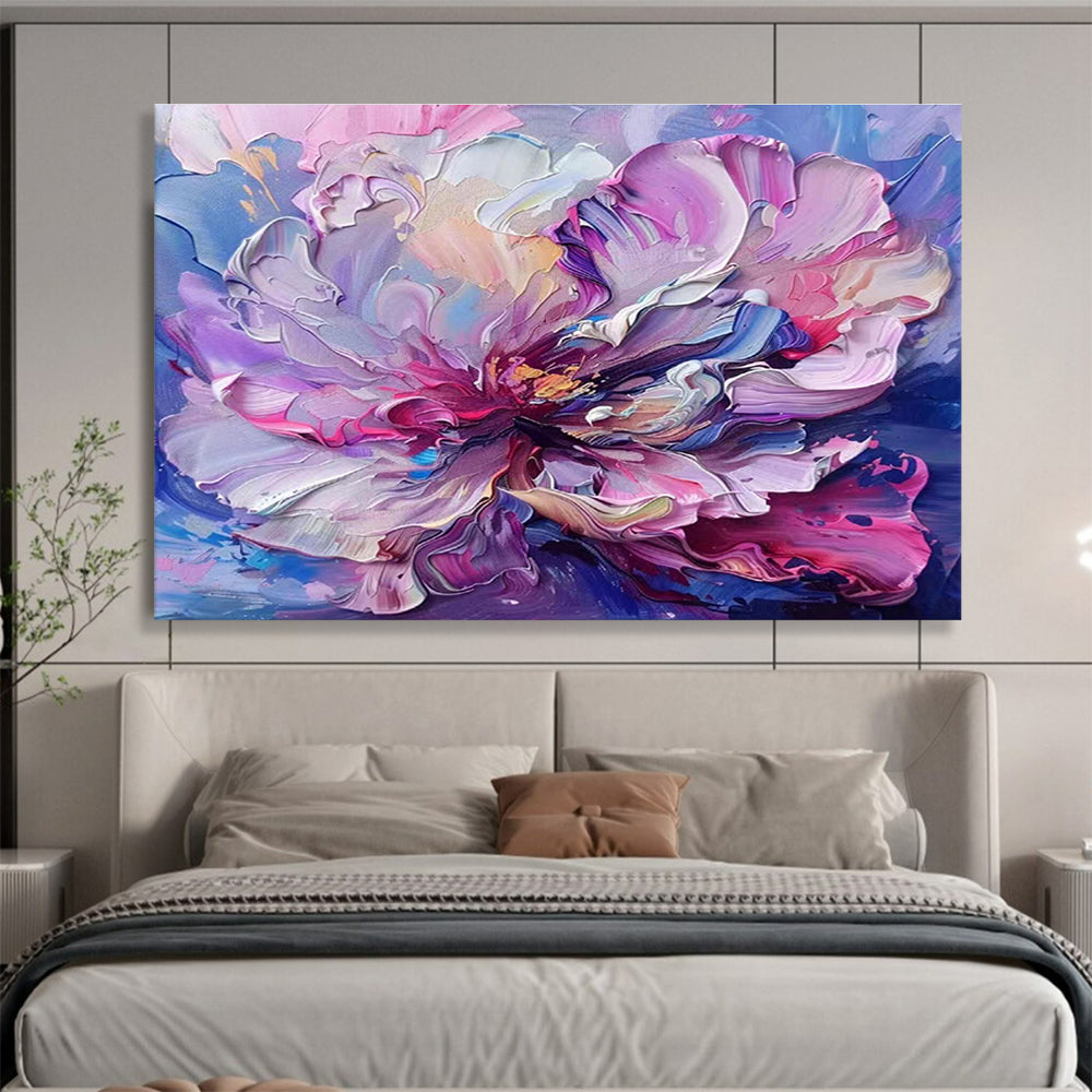 “Vibrant Peony Burst” - Colorful Pink & Purple Floral, Textured Flower Oil Painting On Canvas DKS681