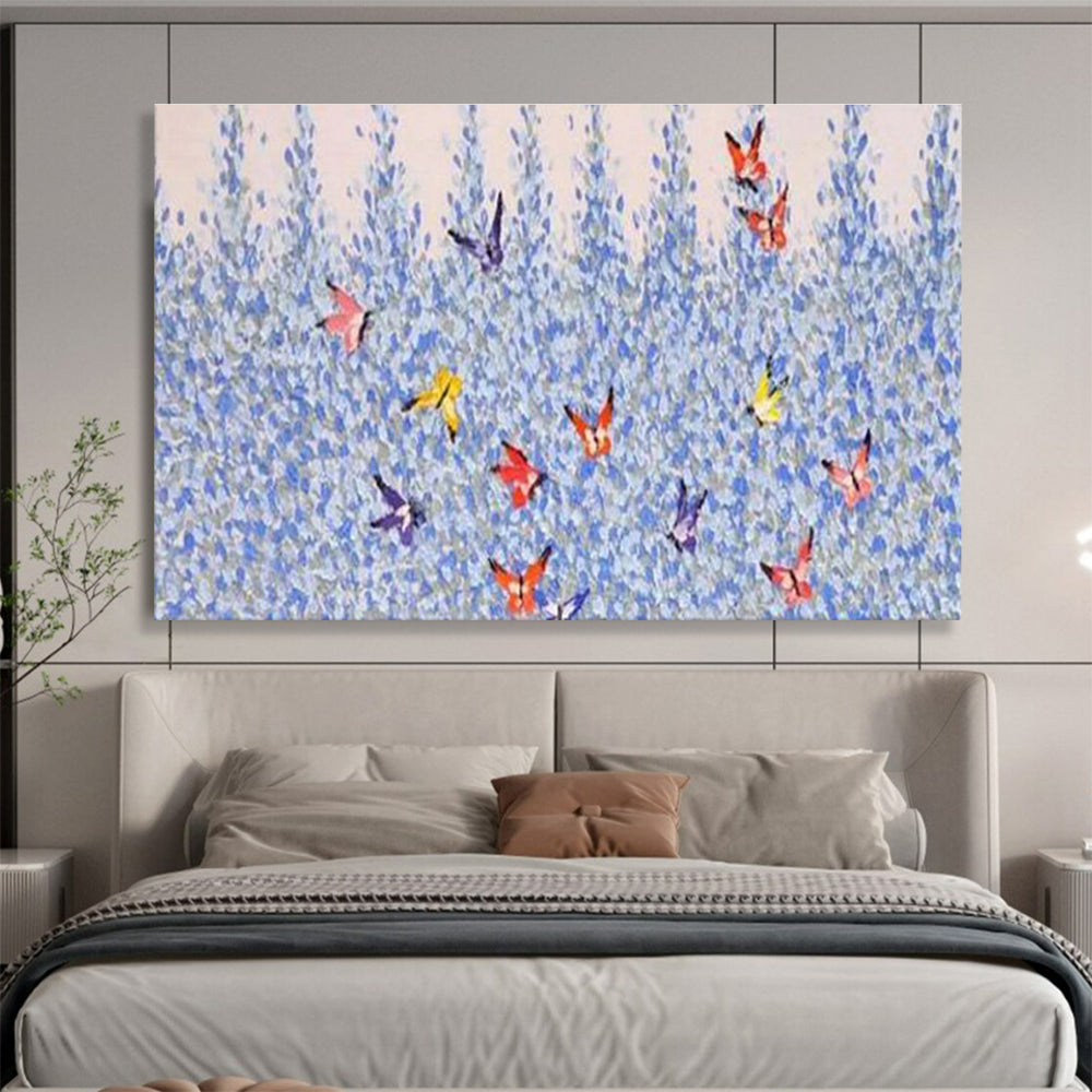 Butterflies in Blue: Whimsical & Colorful Painting for Children’s Bedroom & Garden - Themed Restaurant DKS659