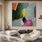 Green, Yellow, Pink, Purple with Playful Shapes "Whimsical Collage" Abstract Painting On Canvas PS1405