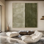 Gray, Green with Split Textures "Dual Textures" Abstract Painting On Canvas PS1383