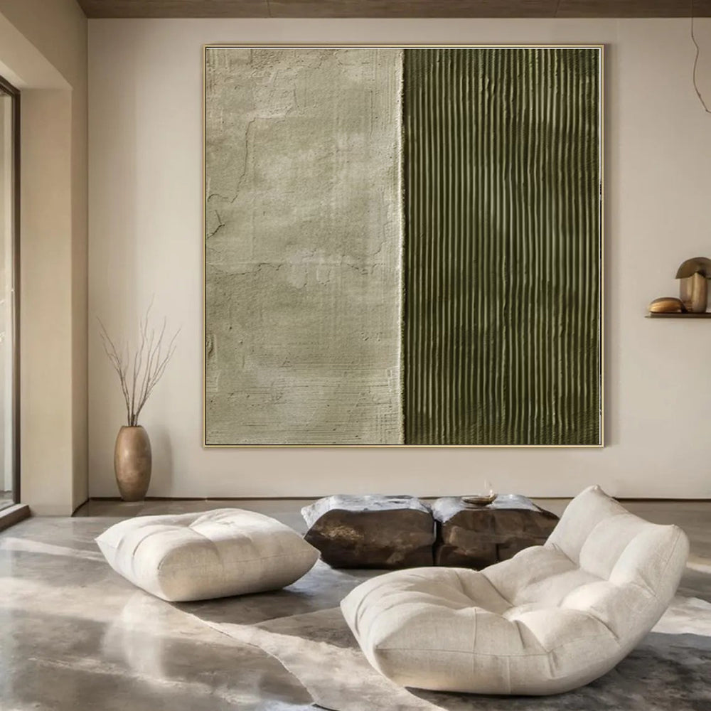 Gray, Green with Split Textures "Dual Textures" Abstract Painting On Canvas PS1383