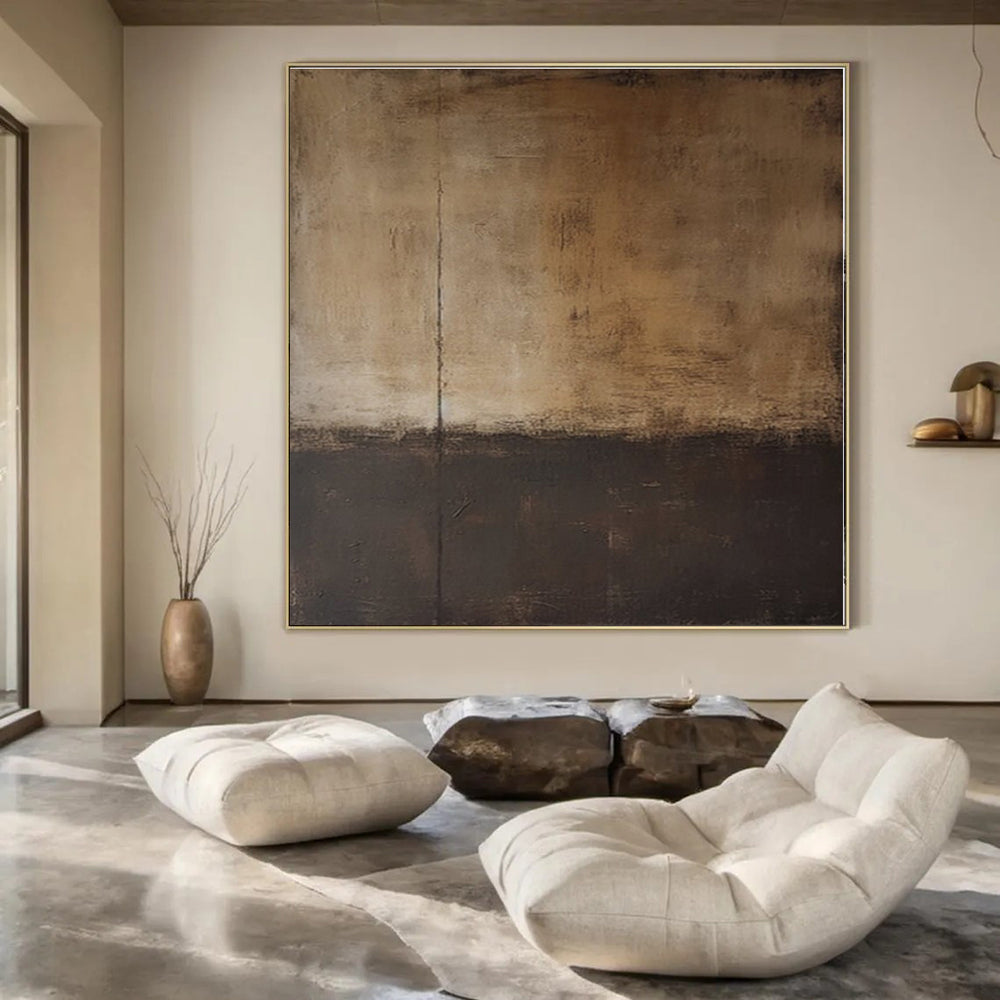 Brown, Black with Divided Textures "Earth and Shadow" Abstract Painting On Canvas PS1368