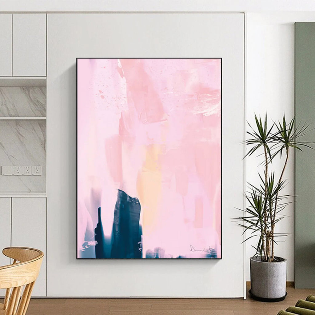 “Blush & Indigo Layered Abstraction” - Pastel Pinks & Deep Blues Painting On Canvas DS180