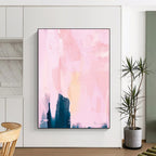 “Blush & Indigo Layered Abstraction” - Pastel Pinks & Deep Blues Painting On Canvas DS180