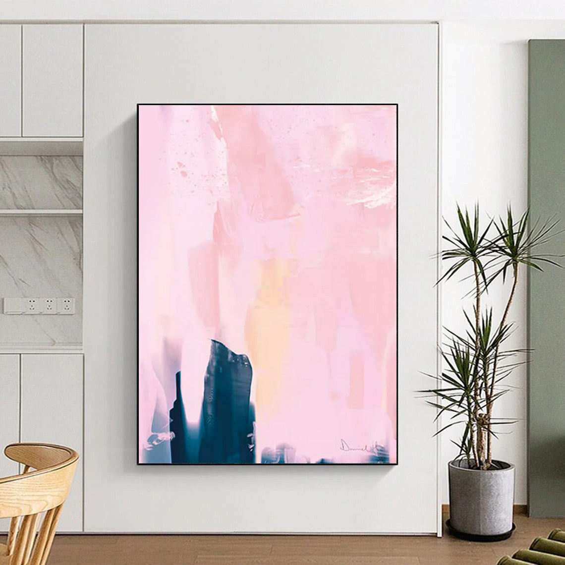“Blush & Indigo Layered Abstraction” - Pastel Pinks & Deep Blues Painting On Canvas DS180