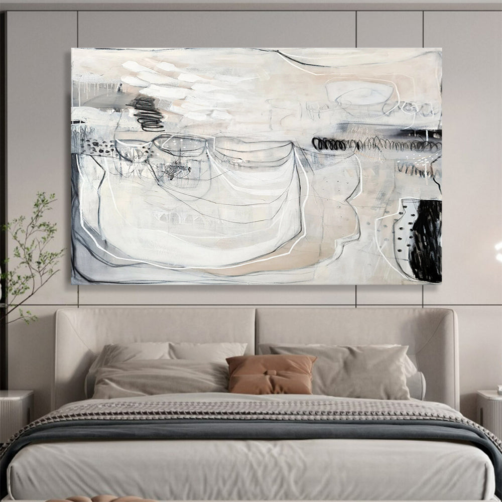 Monochrome Abstract with Lines Painting On Canvas DKS074