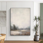 “Misty Lakeside Forest in Soft Neutrals” - Landscape Painting On Canvas PT2058