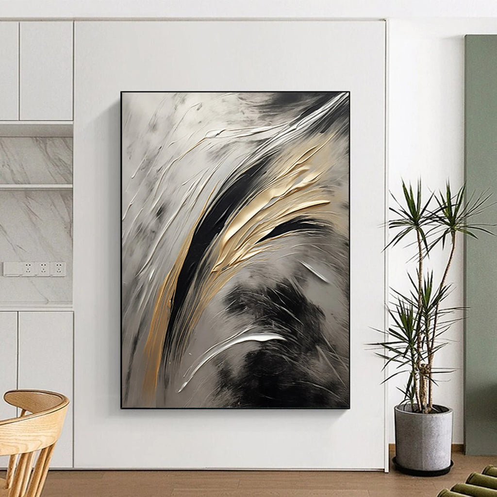 “Metallic Motion” - Textured Silver & Gold Swirls Painting On Canvas DS126