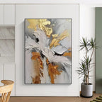 “Gold - Gray - White Floral Impasto” - Impressionist - Inspired Floral Painting On Canvas PT1386