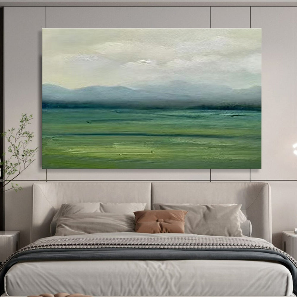 Green and Blue Misty Mountains Landscape Painting On Canvas DKS101