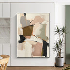 “Blush & Neutral Geometric Abstraction” - Blush, Beige, Gray Abstract Geometric Painting On Canvas PS0755