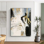 “Blue - White - Gold Abstract Fluid Shapes” - Luxe Abstract Painting On Canvas PS0363