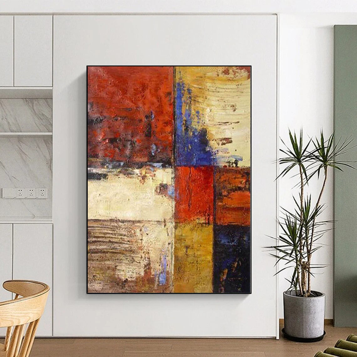“Color Block Abstract with Rich Reds and Blues” - Geometric Abstract Painting On Canvas PS0289
