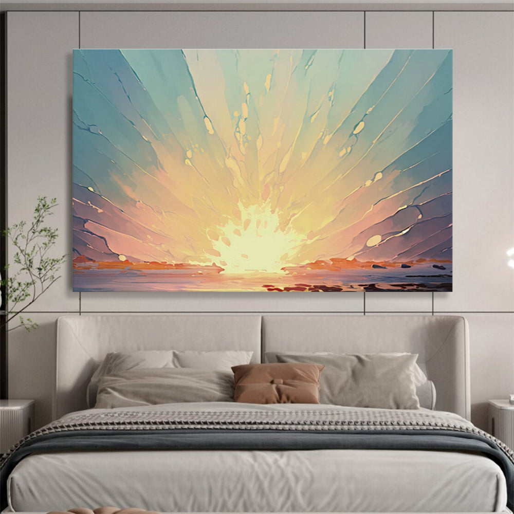 Radiant Dawn - Abstract Sunrise Oil Painting, Perfect for Studio & Lounge DKS665