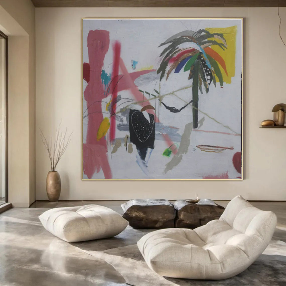 Colorful, Abstract Palm "Tropical Jazz" Abstract Painting On Canvas PS1411