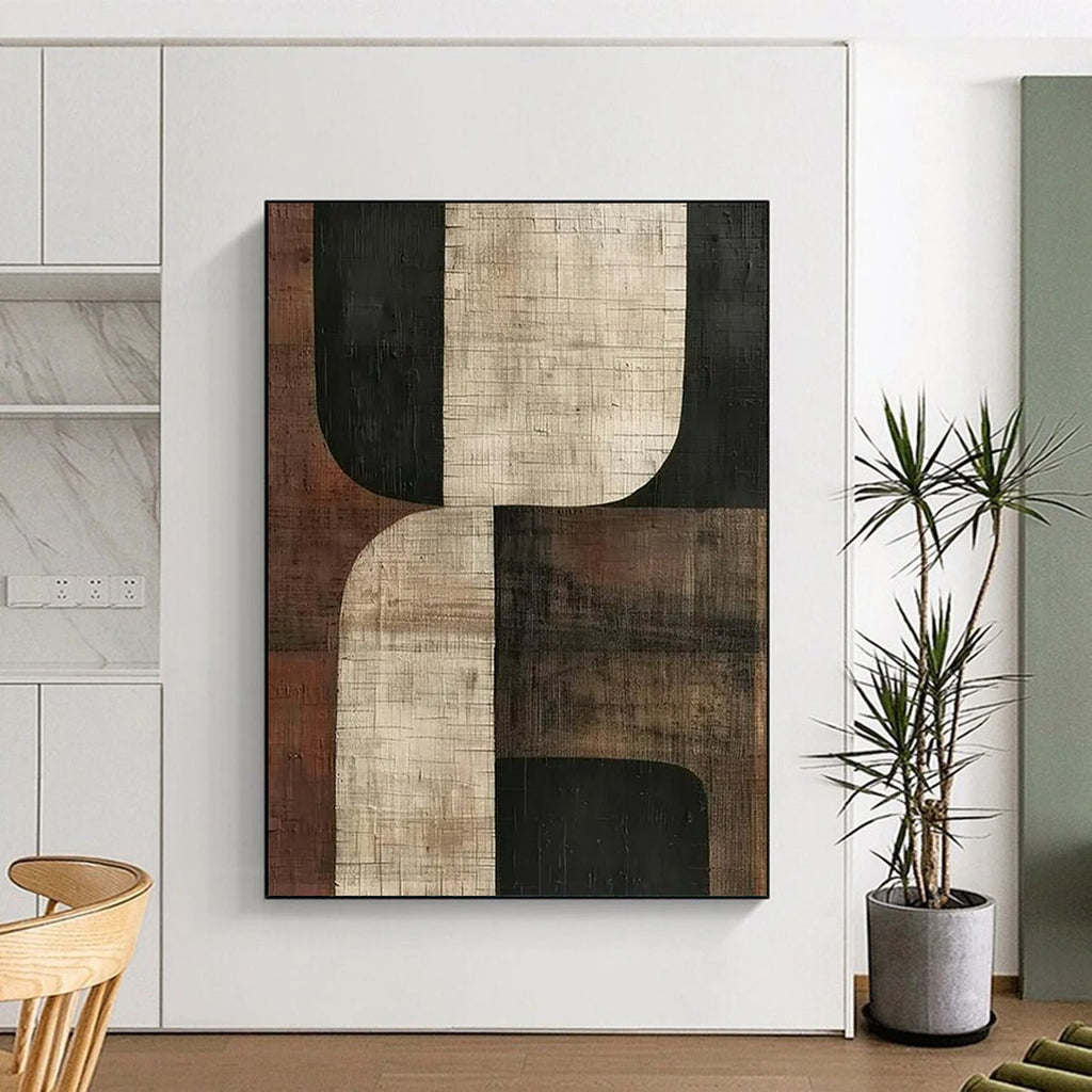 “Brown and Beige Geometric” - Geometric Abstract Painting On Canvas PT2357