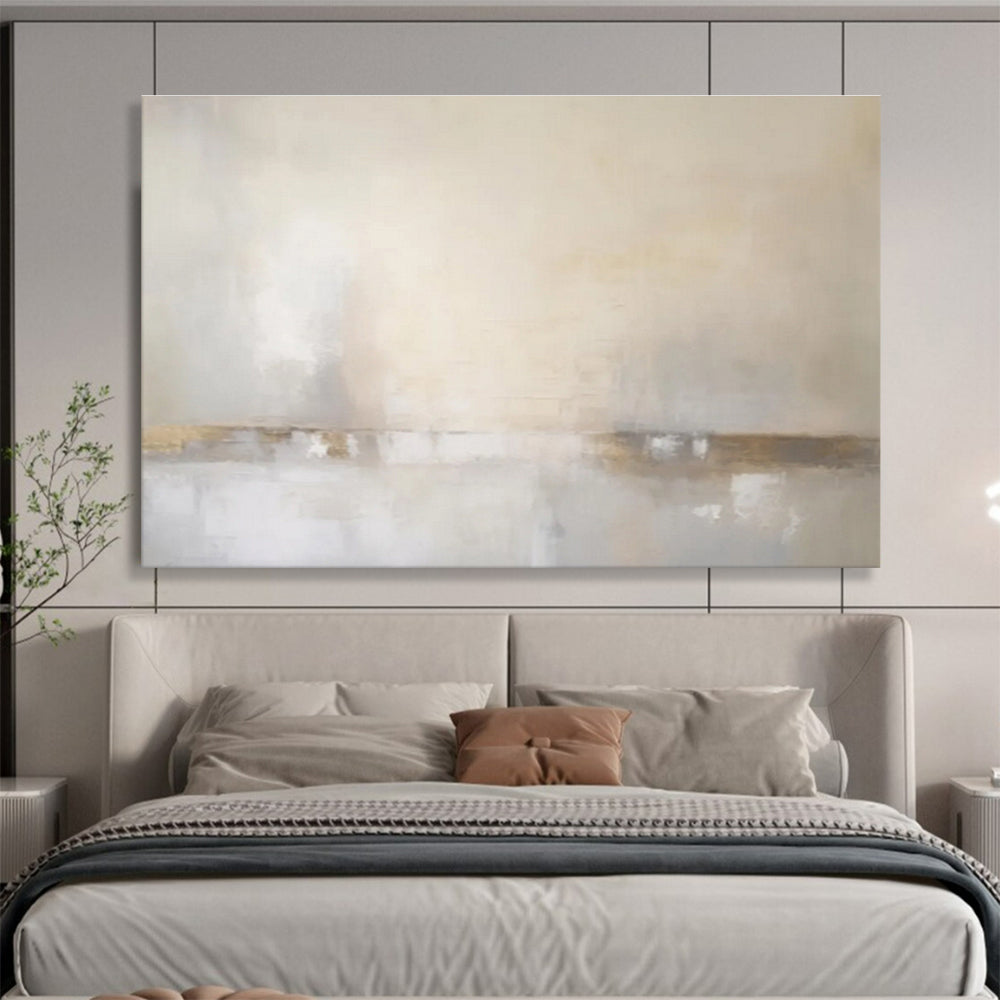 Subtle Beige and Gray Horizon - Minimalist Landscape Painting On Canvas DKS331