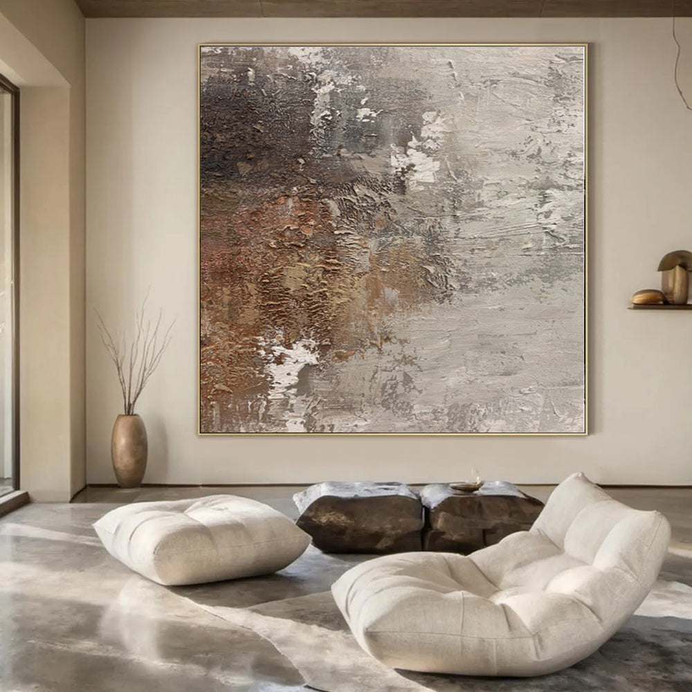 “Gray - Brown Textured Abstract” - Rustic Abstract Painting On Canvas PS0116