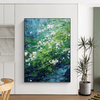 “Green - Blue Floral Impasto” - Impressionist - Inspired Nature Painting On Canvas PT1404